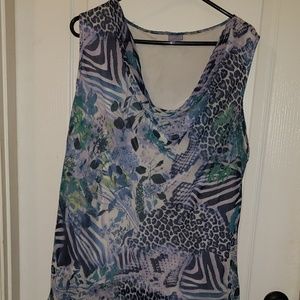 Gently work sheer cowlneck blouse